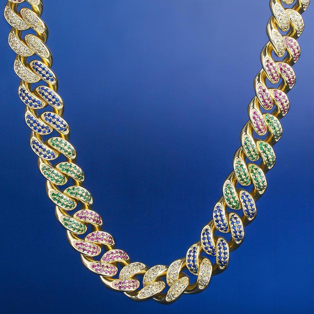 12mm Premium Iced Cuban Mixed Color Chain