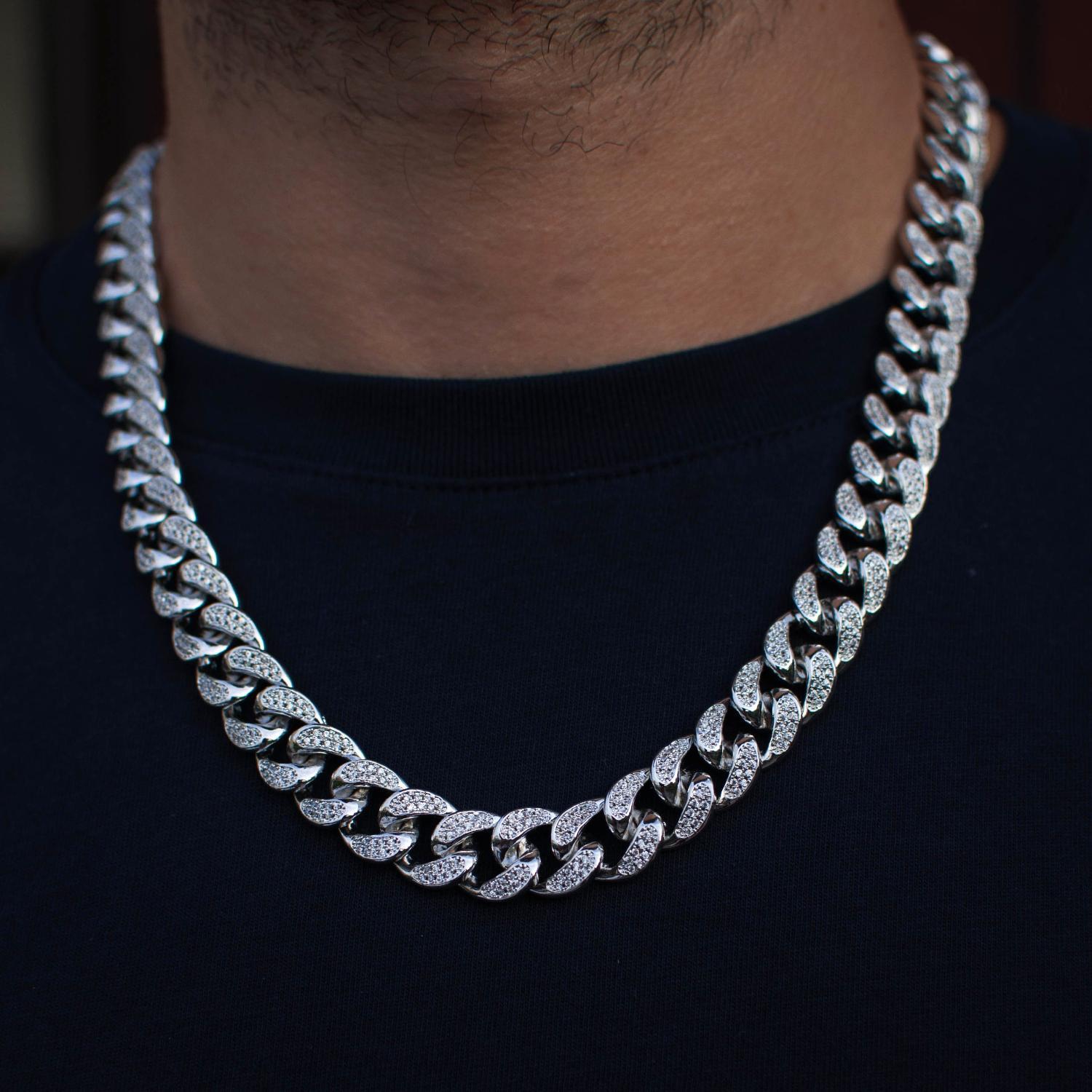 🔥New Flip buckle Iced Out Cuban Link Chain Silver