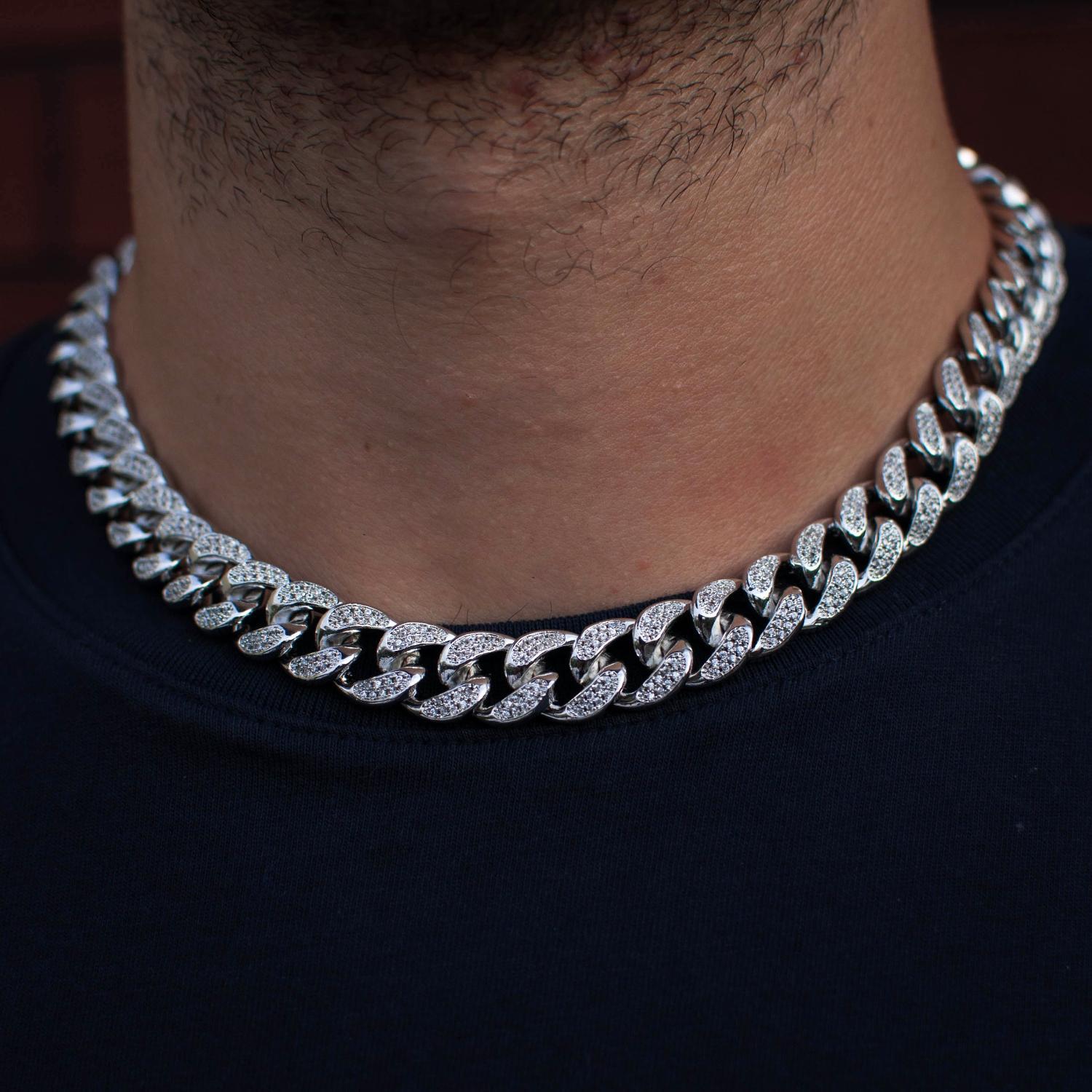 🔥New Flip buckle Iced Out Cuban Link Chain Silver