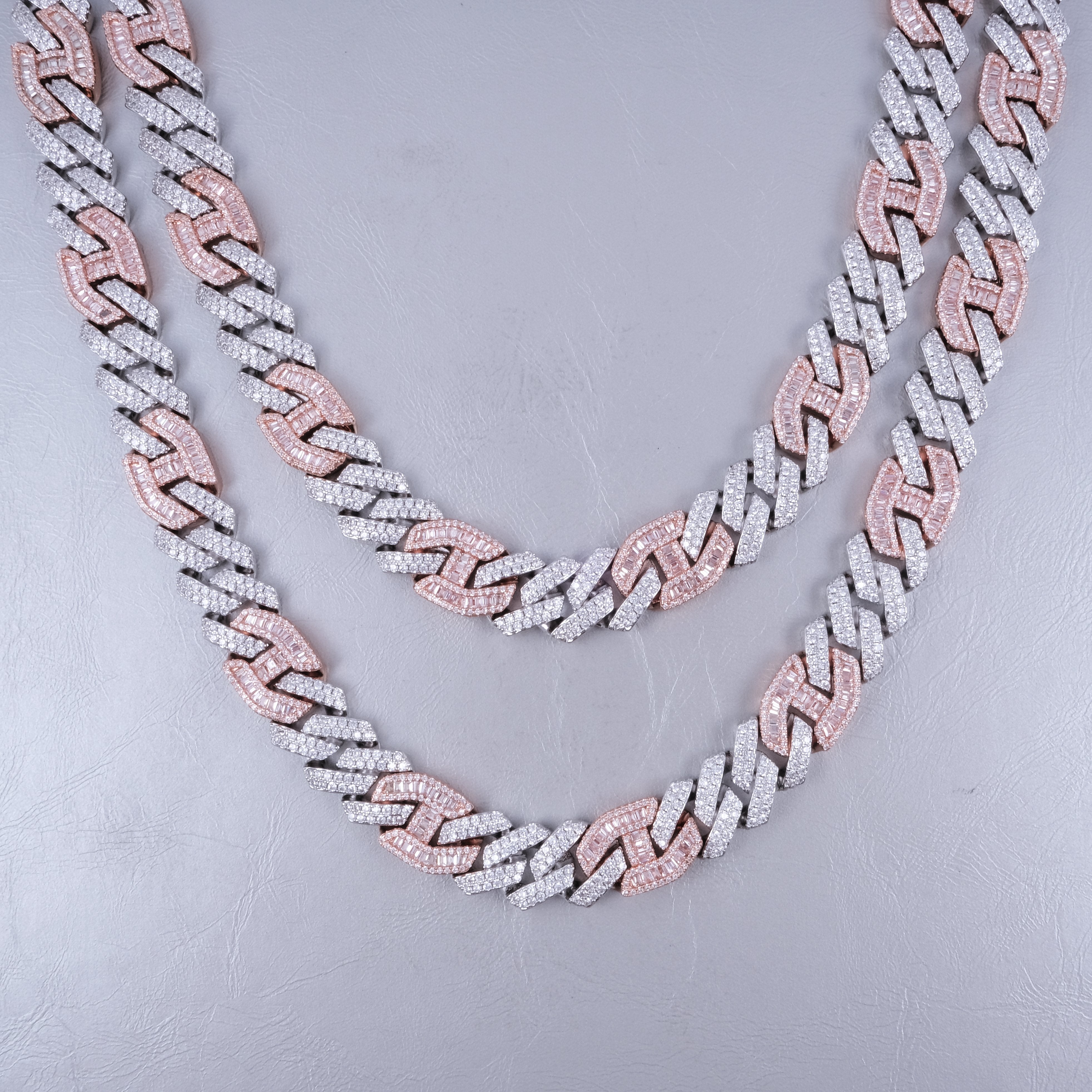 Iced Out Prong Link Choker (12mm) in White&amp;Pink