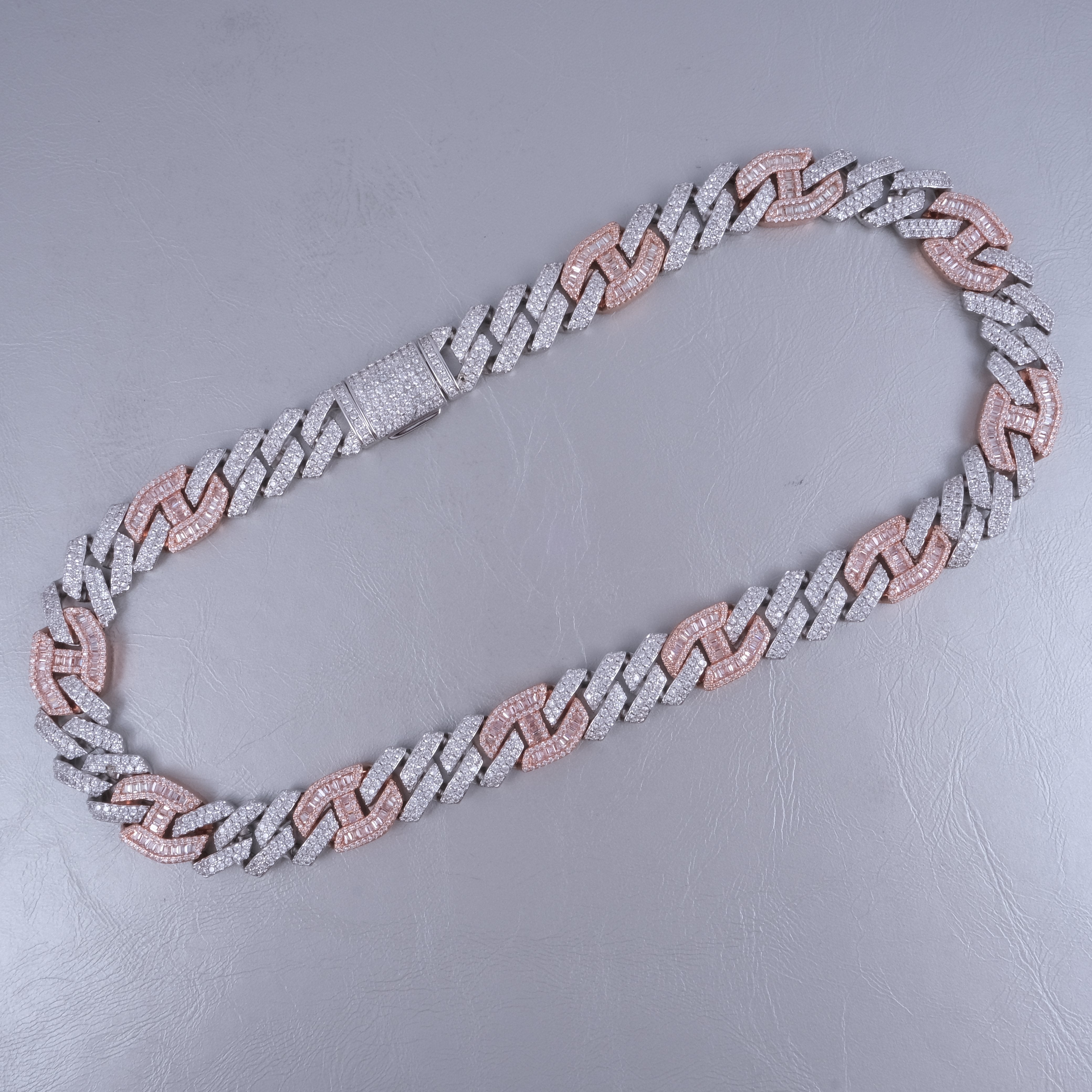 Iced Out Prong Link Choker (12mm) in White&amp;Pink