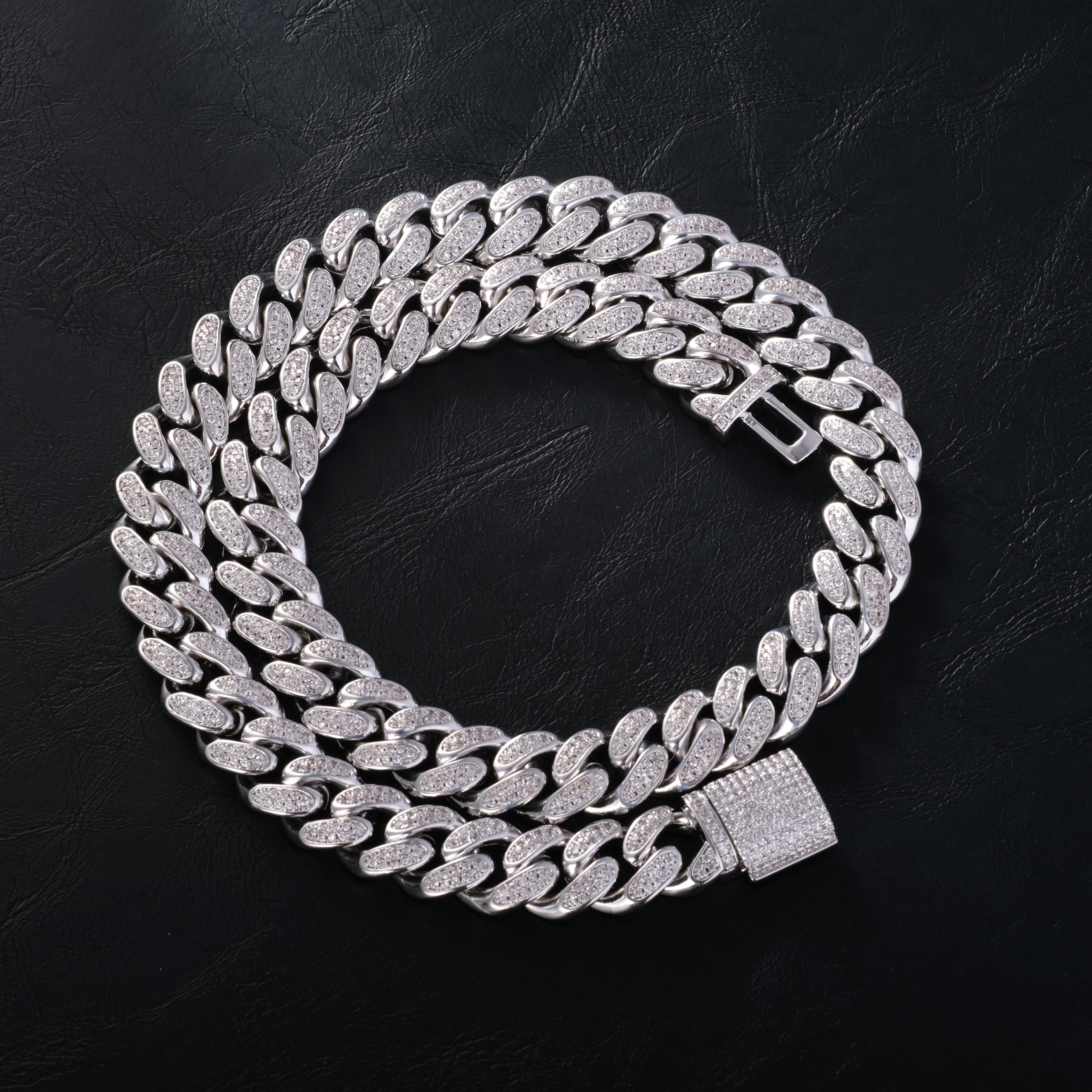 12mm Diamond Cuban Chain in White Gold