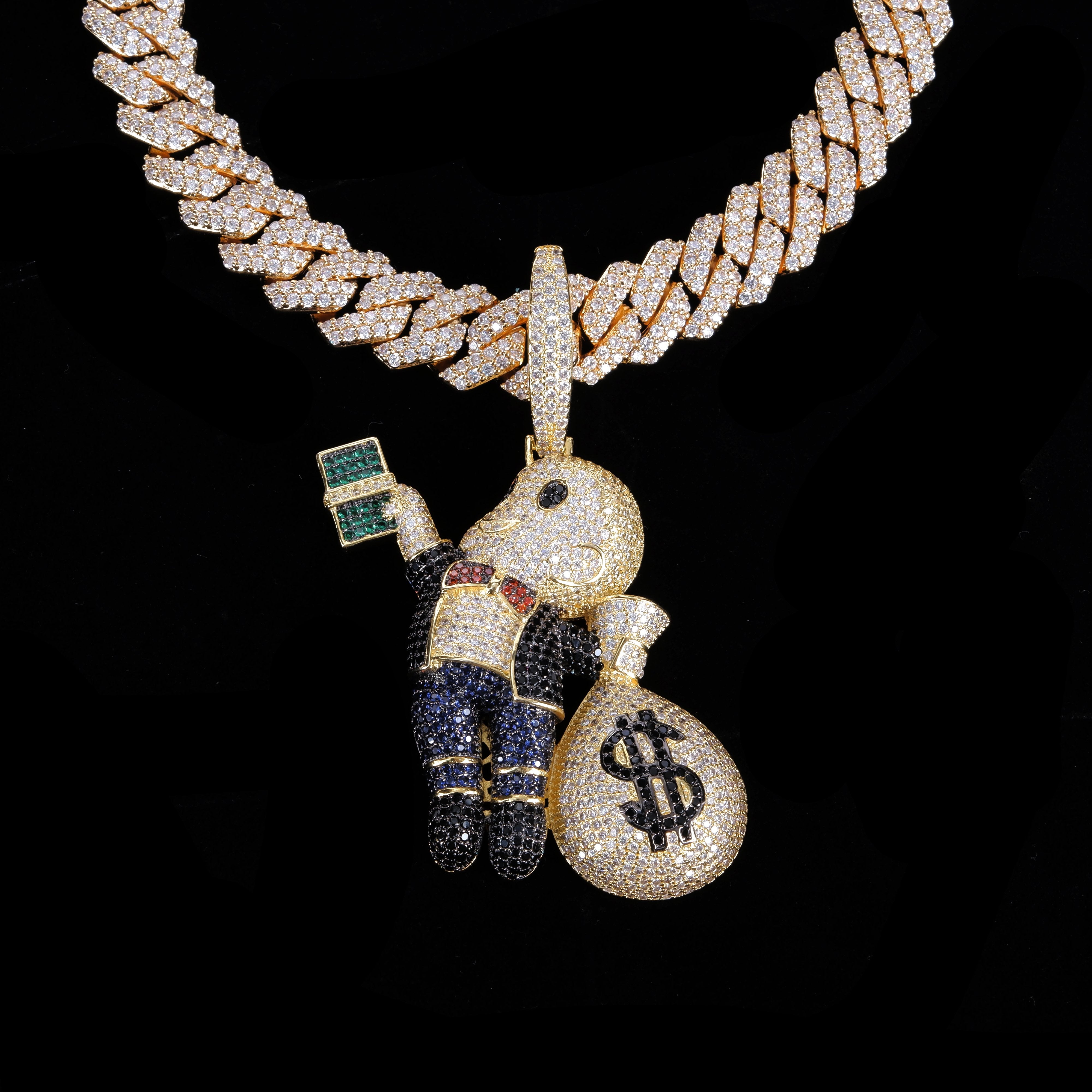 Money Bag Boy With Prong Cuban Chain