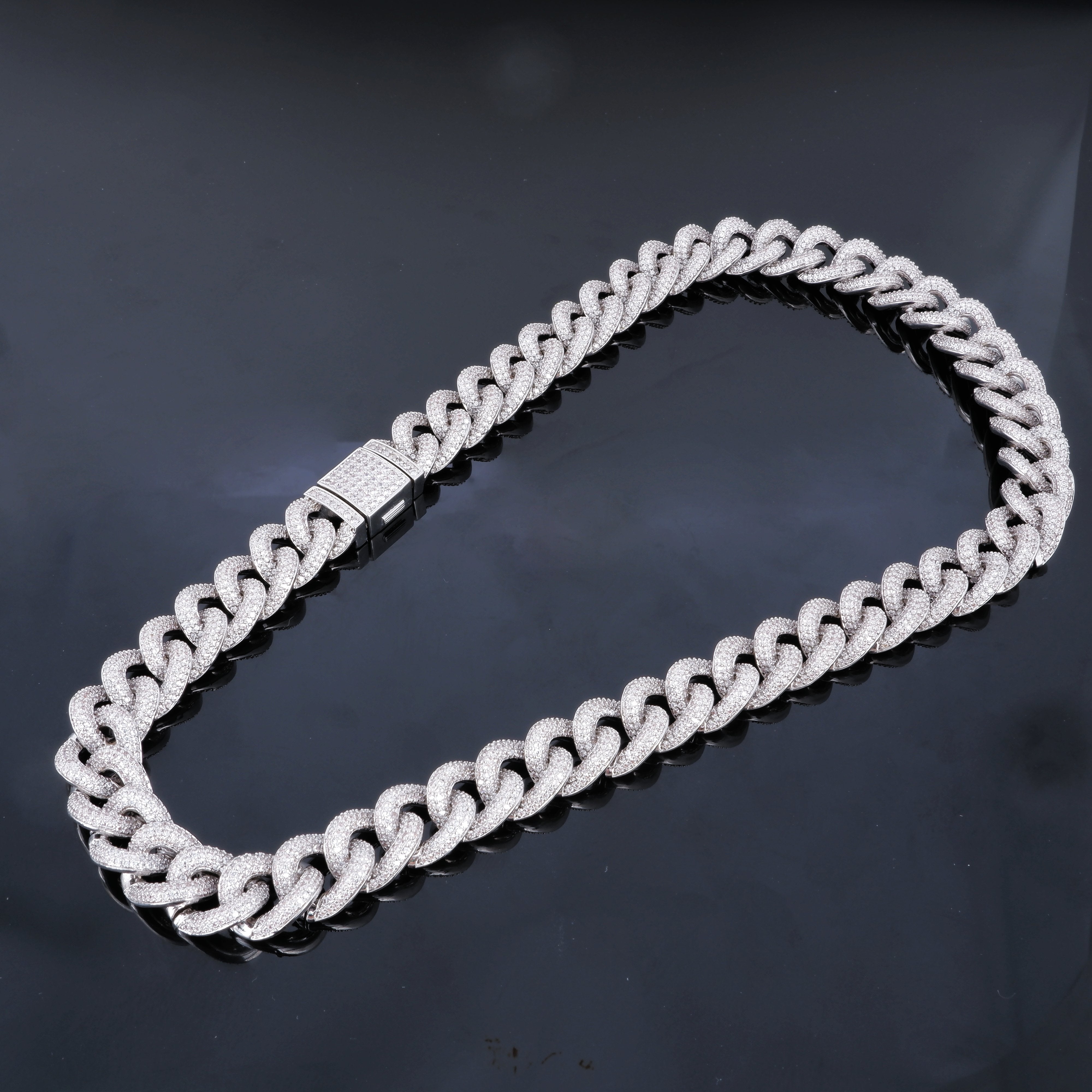 Densely Iced Out Prong Link Choker  in WhiteGold-Plated