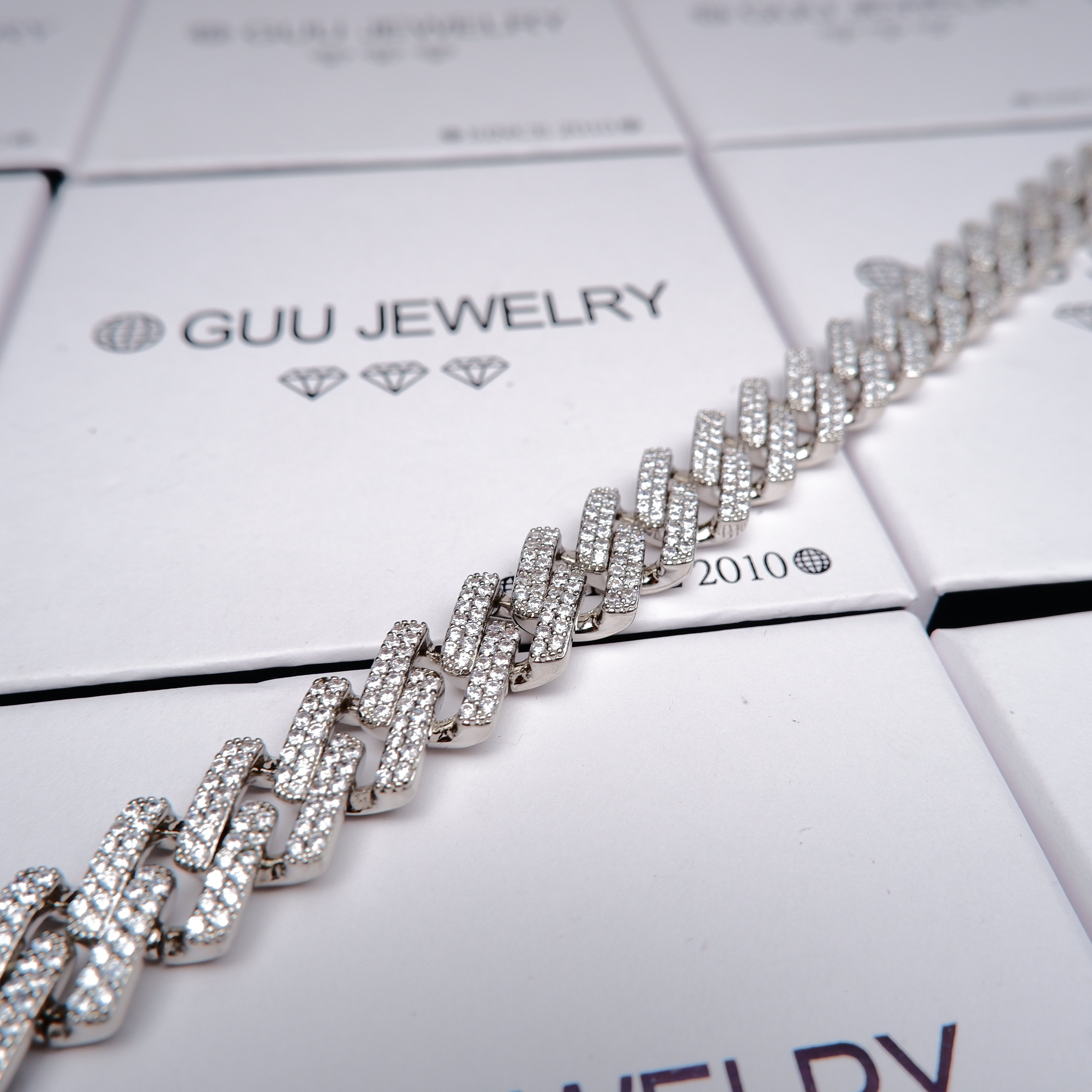 WhiteGold-Plated Rhombic Iced Out Zircon Bracelet