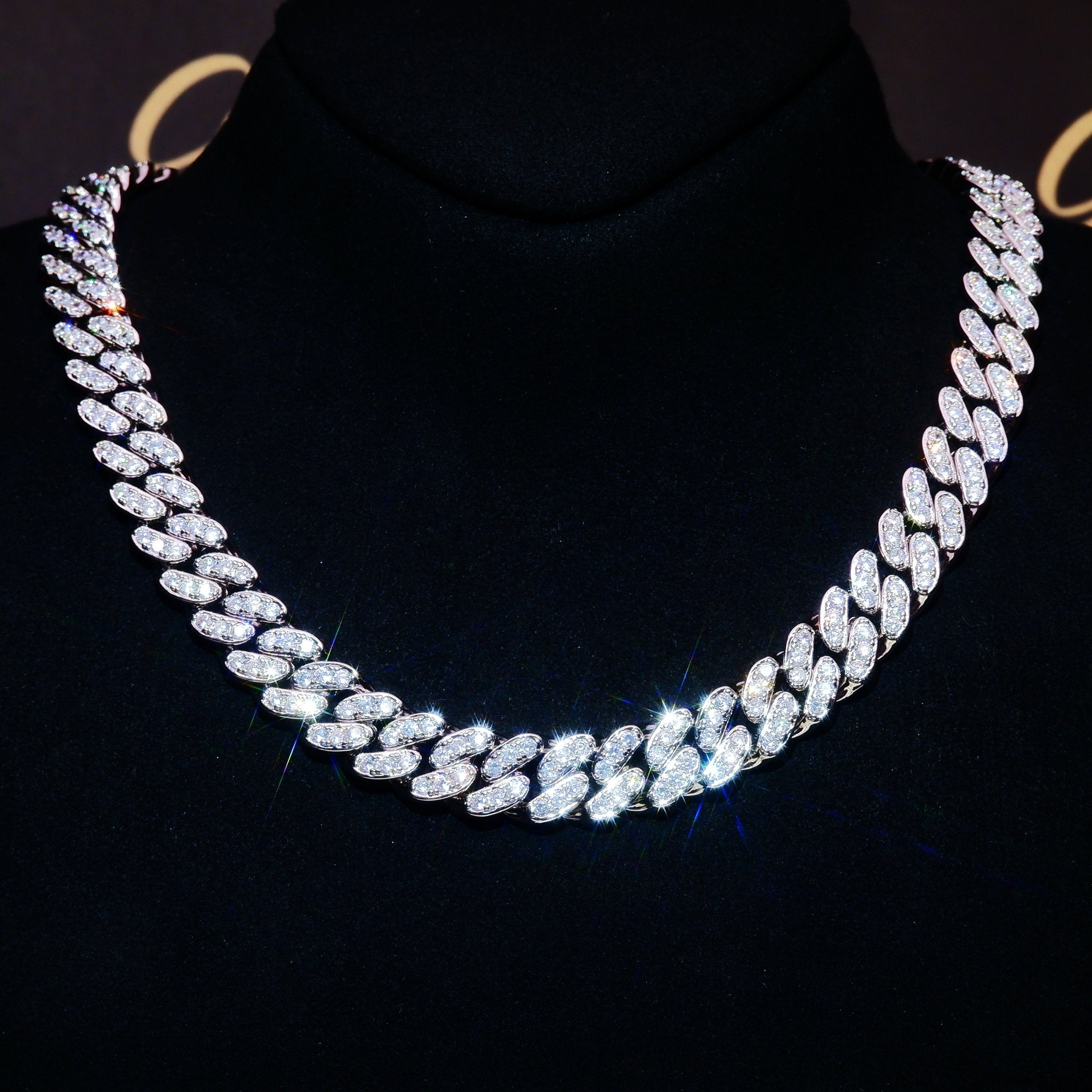 13mm 18K White/Gold-Plated Seamless Iced Out Cuban Chain