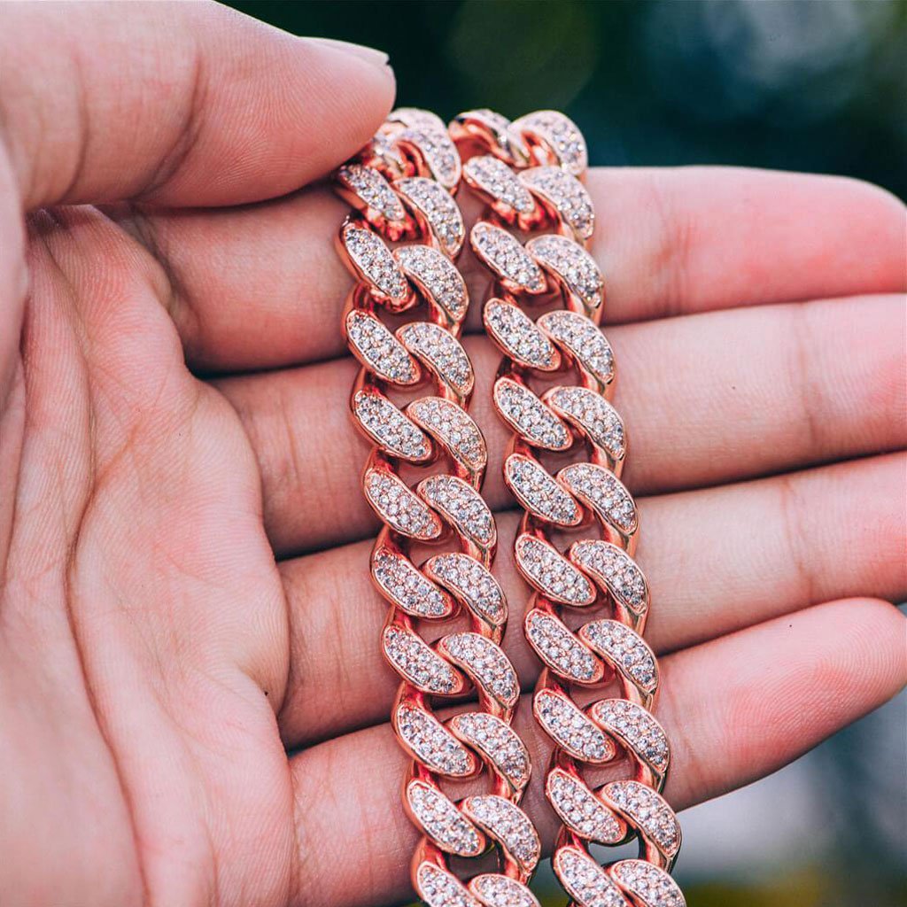 12mm Premium Rose Gold Iced Out Cuban Link Chain