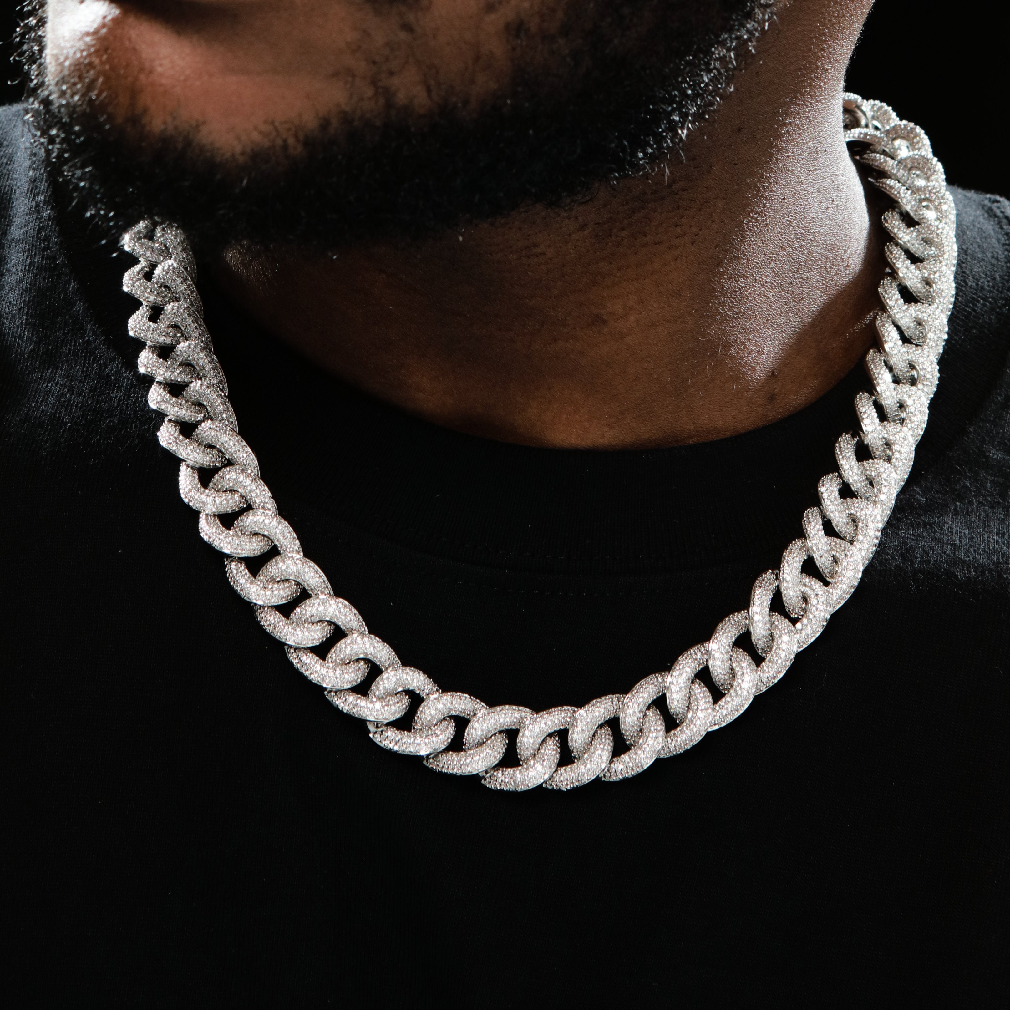 Densely Iced Out Prong Link Choker  in WhiteGold-Plated