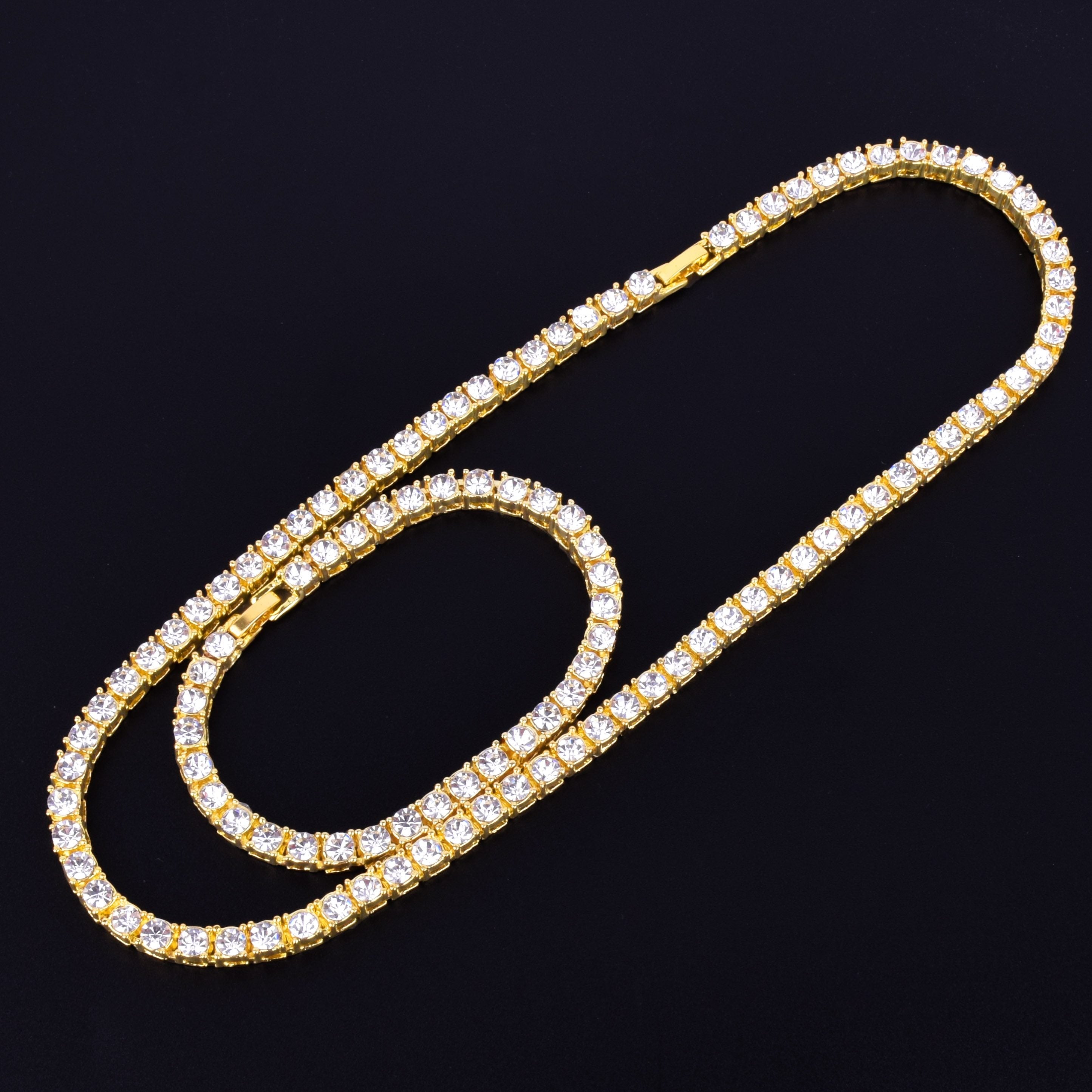 18k Gold/Silver Tennis Chain + FREE Tennis Bracelet Bundle