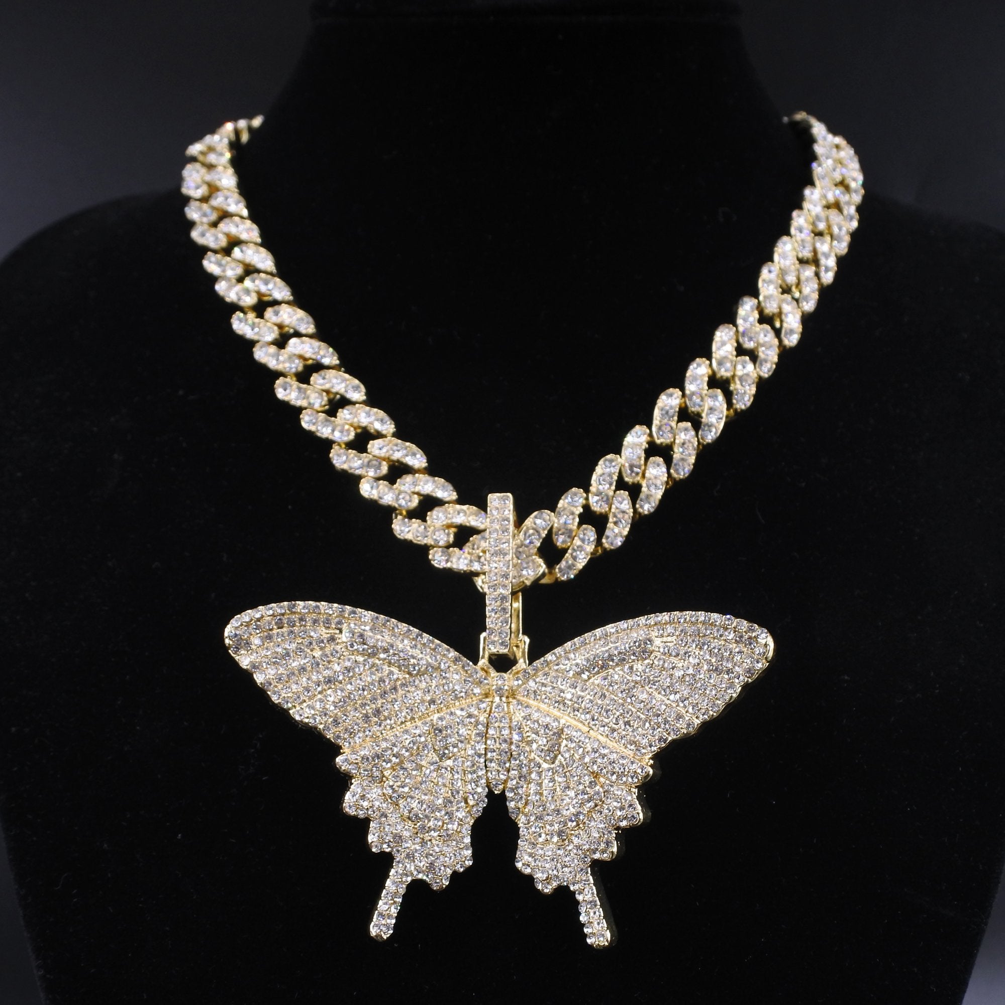 VZAKA Jewelry Cuban Link Butterfly Choker + FREE Tennis Choker