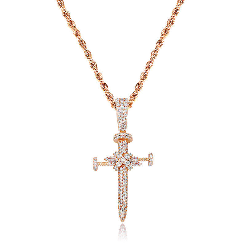 Baguette BlingBling Cross Hip Hop Pendant (With Chain)