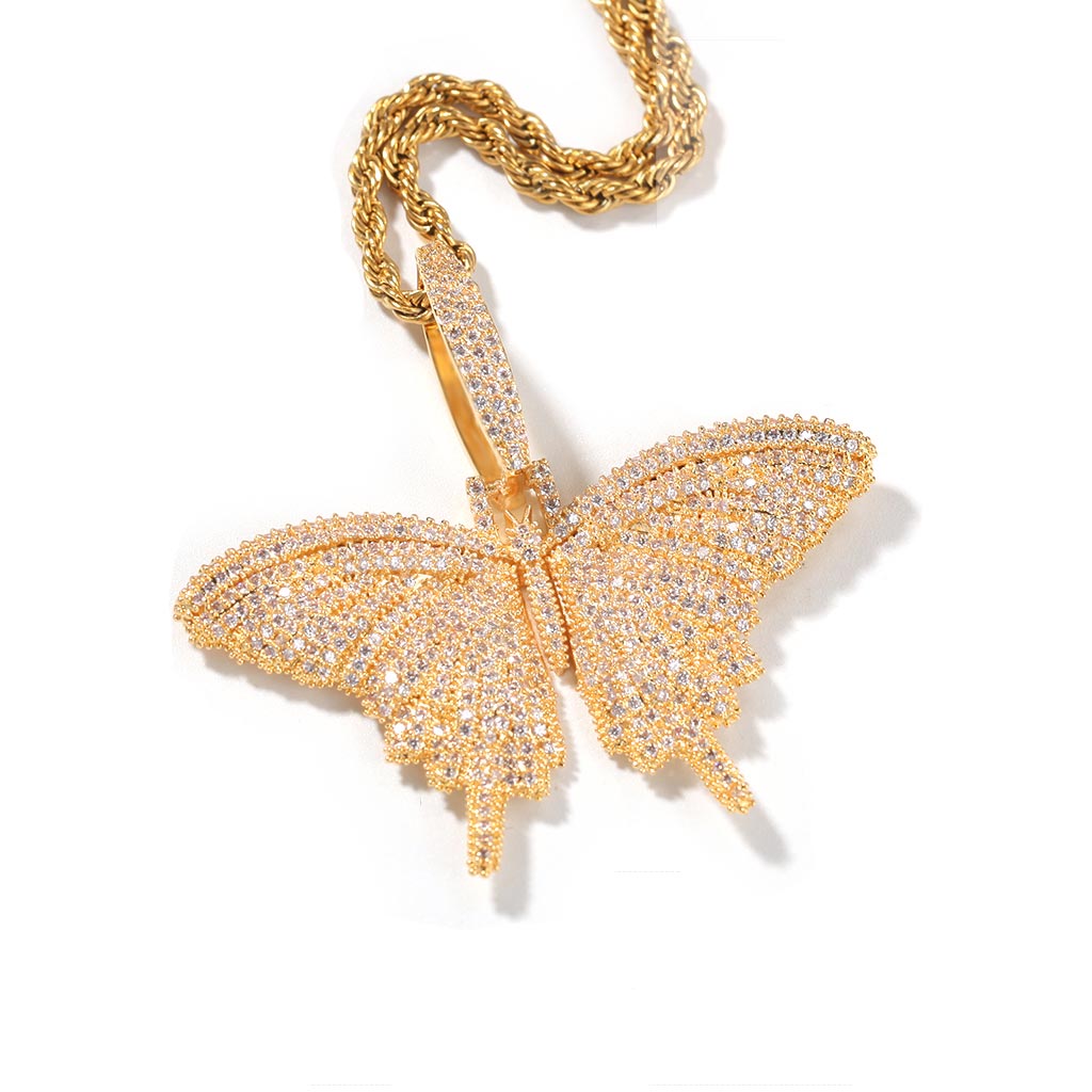 Iced Butterfly Pendant Small 14K Gold Plated