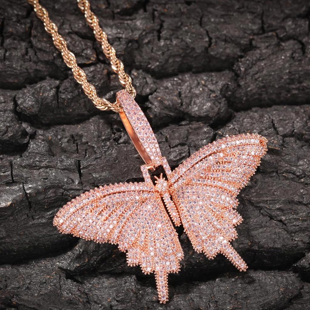 Iced Butterfly Pendant Small 14K Gold Plated