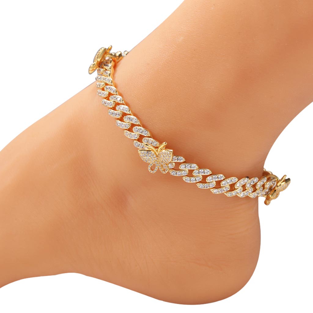 Cuban Link Anklet Butterfly Women 9mm