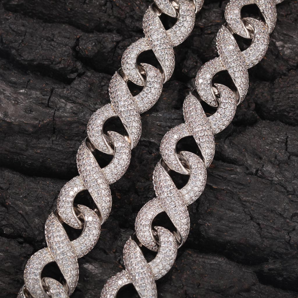 15mm Iced Infinity Chain with Box Clasp 18K Gold