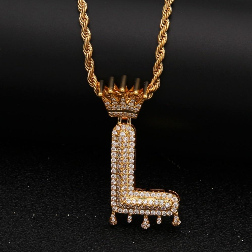 Gold/Silver Crown Ice Drip Bubble Initial Letter Pendant Necklace