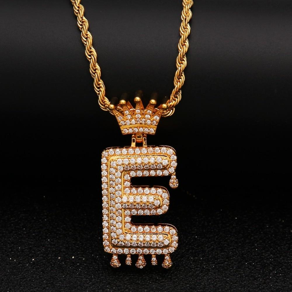 Gold/Silver Crown Ice Drip Bubble Initial Letter Pendant Necklace