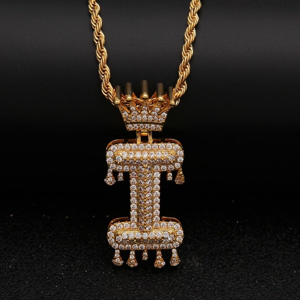 Gold/Silver Crown Ice Drip Bubble Initial Letter Pendant Necklace