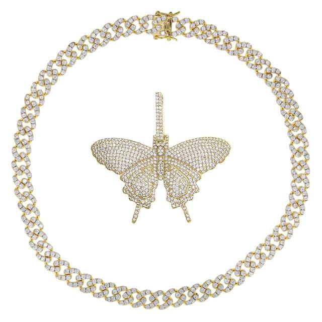 VZAKA Jewelry Cuban Link Butterfly Choker + FREE Tennis Choker