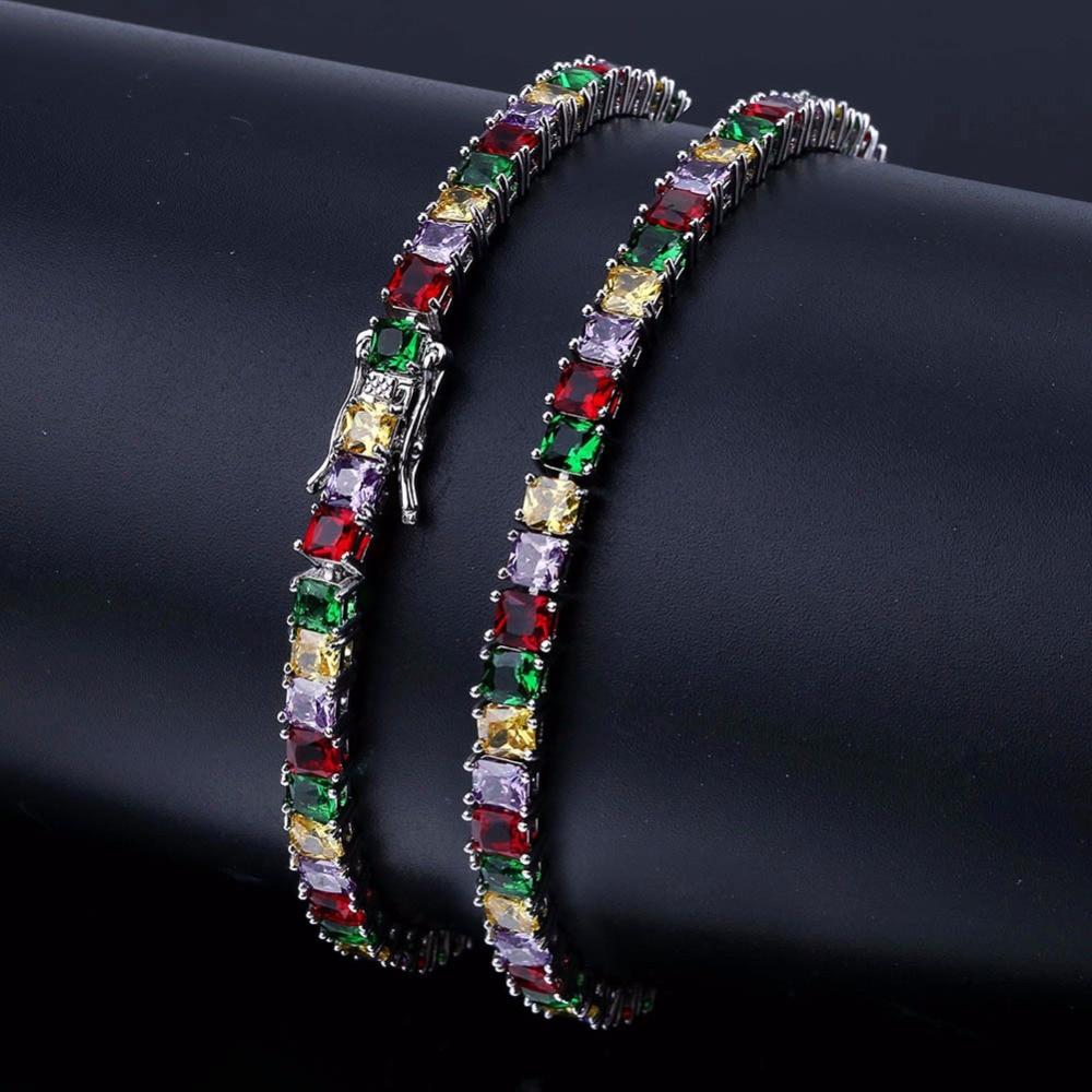 18K Colored Iced Tennis Bracelet