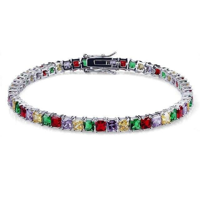 18K Colored Iced Tennis Bracelet