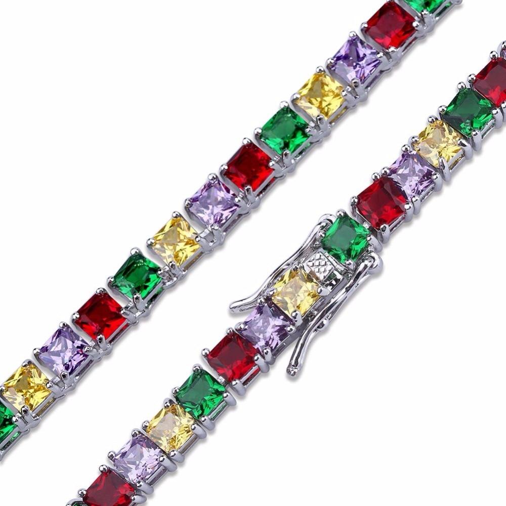 18K Colored Iced Tennis Bracelet