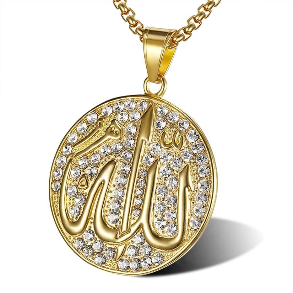 Allah Iced Gold Medal Pendant + Chain - no-stylist-bling