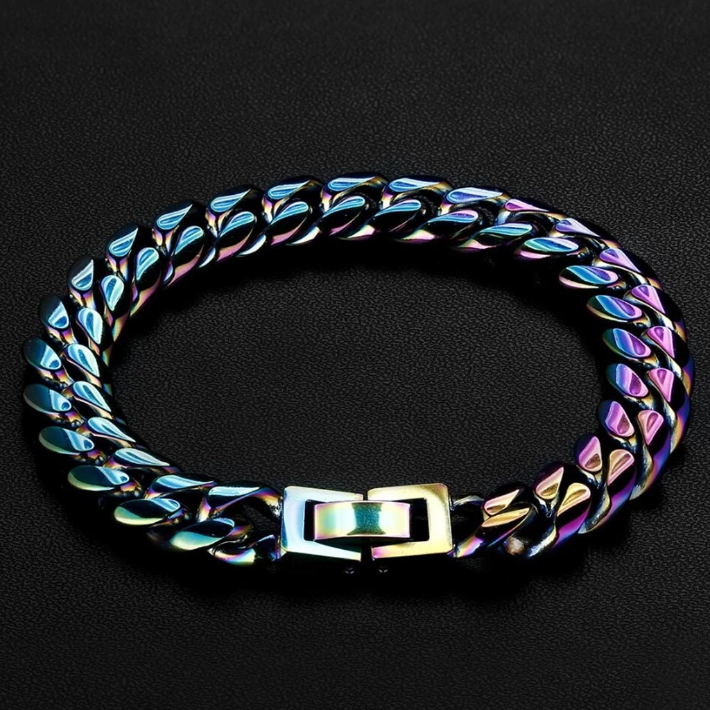 10mm Stainless Steel Rainbow Miami Cuban Link Bundle Chain&amp;Bracelet