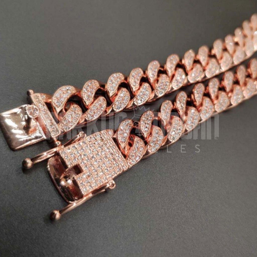 12mm Premium Rose Gold Iced Out Cuban Link Chain